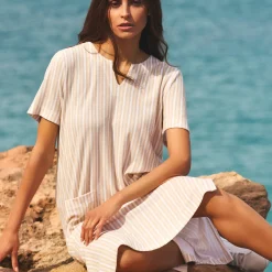 Chemise De Nuit Longue Manches Courtes En Coton