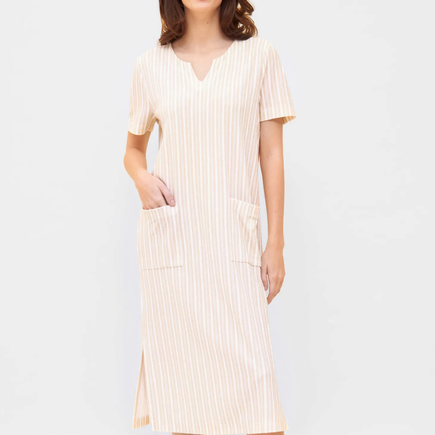 Chemise De Nuit Longue Manches Courtes En Coton