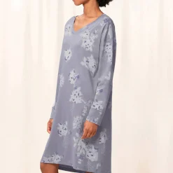 Chemise De Nuit Manches Longues Col V En Coton