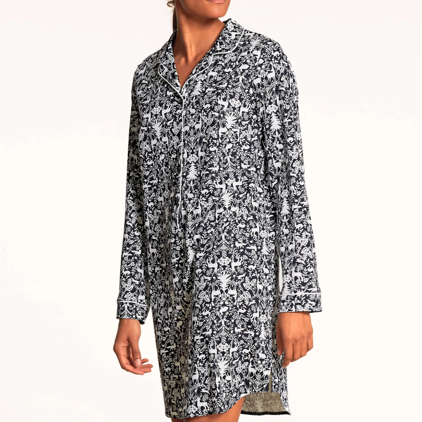 Chemise De Nuit Manches Longues En Coton