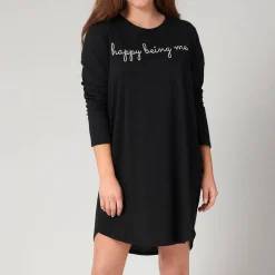Chemise De Nuit Manches Longues Col Rond En Coton