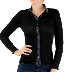 Gilet Col Chemise En Laine Et Soie