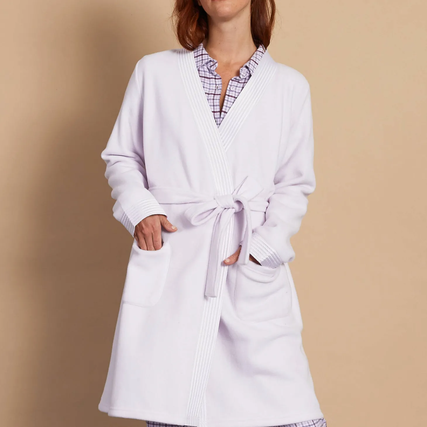 Peignoir Court En Polaire Et Satin