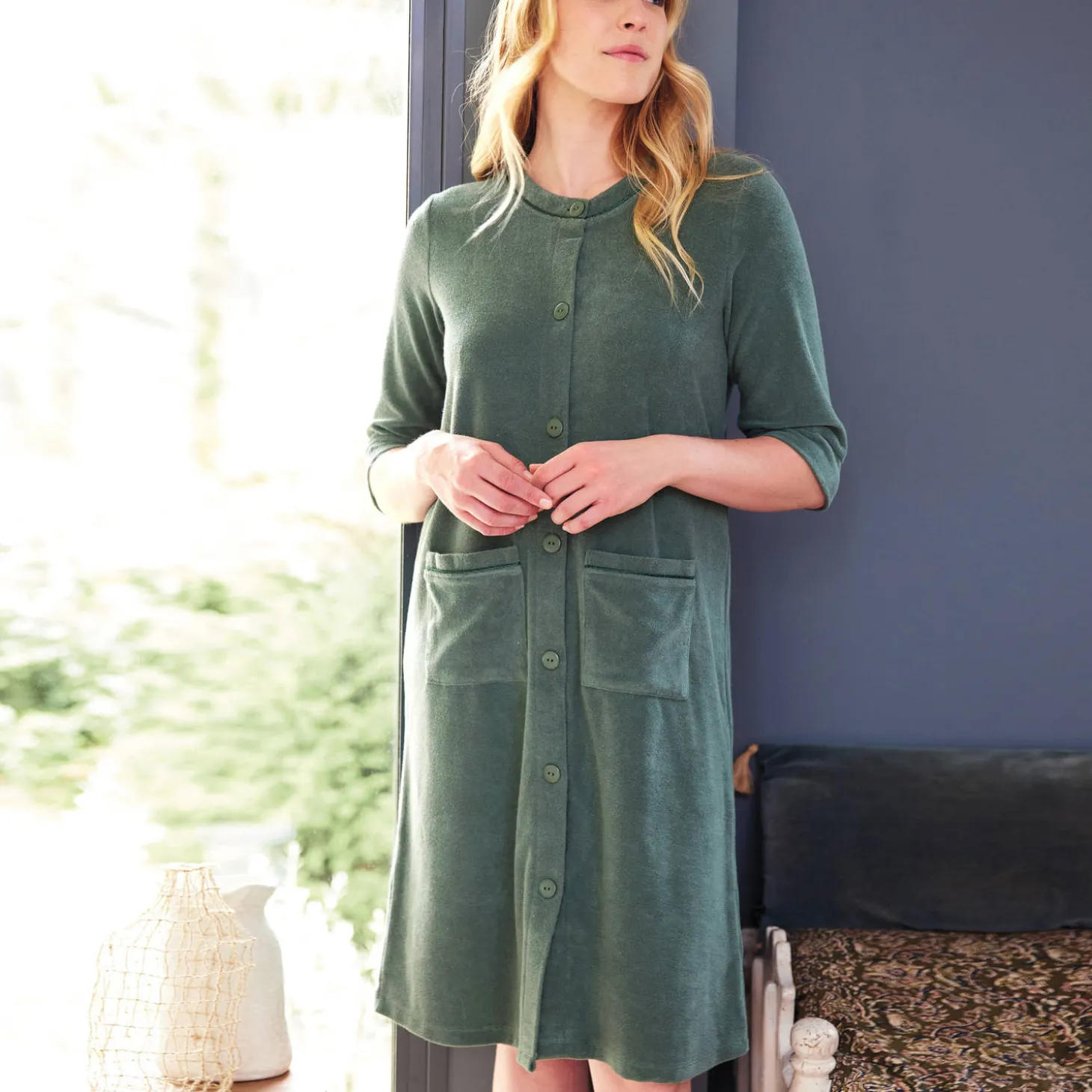 Robe De Chambre Boutonnee En Coton