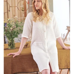 Robe De Chambre Boutonnee En Coton