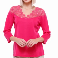 Top Manches 3/4 Decollete Dentelle En Coton